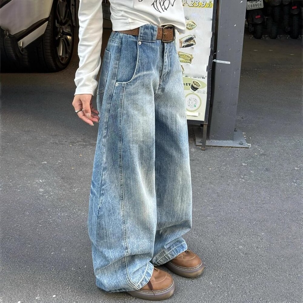 Baggy Barrel Jeans Men Women Vintage Wide Leg Denim Casual Streetwear - Picture 2 of 6